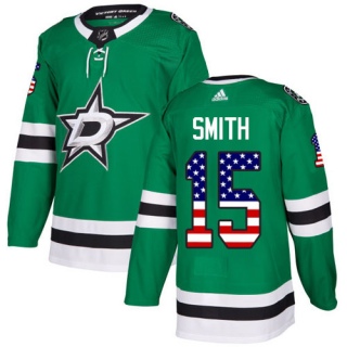 Men's Bobby Smith Dallas Stars Adidas USA Flag Fashion Jersey - Authentic Green