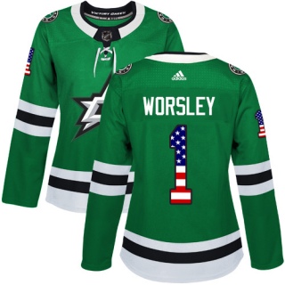 Women's Gump Worsley Dallas Stars Adidas USA Flag Fashion Jersey - Authentic Green