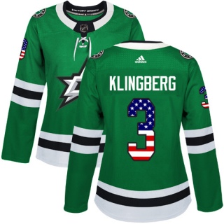 Women's John Klingberg Dallas Stars Adidas USA Flag Fashion Jersey - Authentic Green