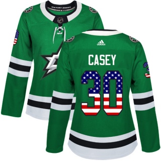 Women's Jon Casey Dallas Stars Adidas USA Flag Fashion Jersey - Authentic Green