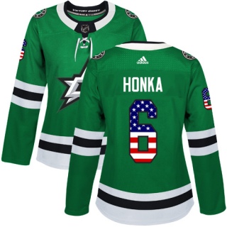 Women's Julius Honka Dallas Stars Adidas USA Flag Fashion Jersey - Authentic Green