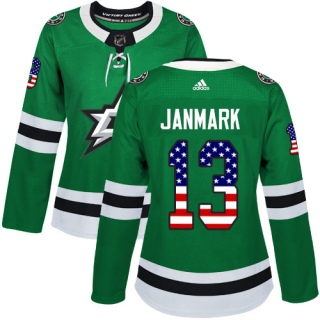 Women's Mattias Janmark Dallas Stars Adidas USA Flag Fashion Jersey - Authentic Green