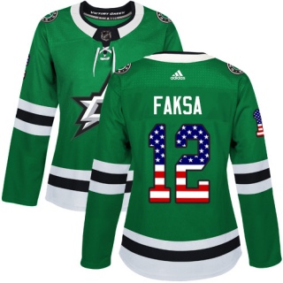 Women's Radek Faksa Dallas Stars Adidas USA Flag Fashion Jersey - Authentic Green