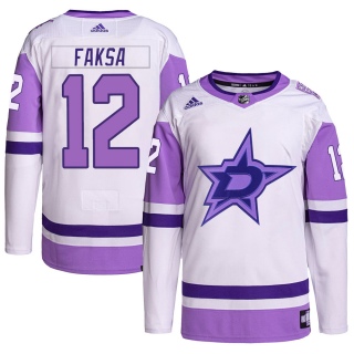 Youth Radek Faksa Dallas Stars Adidas Hockey Fights Cancer Primegreen Jersey - Authentic White/Purple
